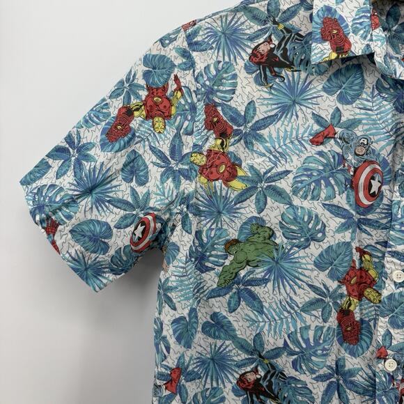 Marvel Shirt Mens XL Floral Hawaiian Avengers Button Up Short Sleeve Camp Collar - Picture 3 of 10